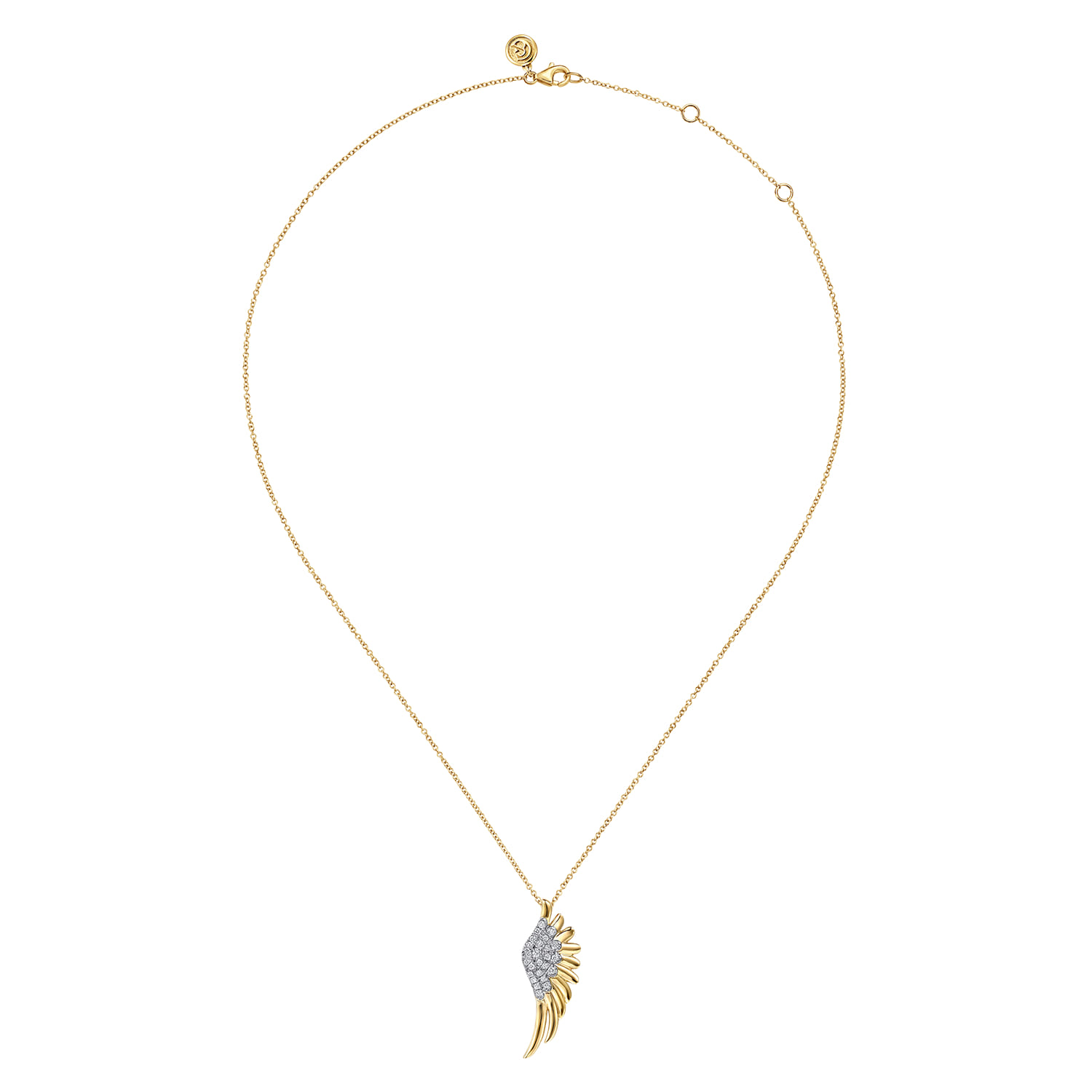 Angel Wing - 14K Yellow Gold Diamond Half Angel Wing Necklace