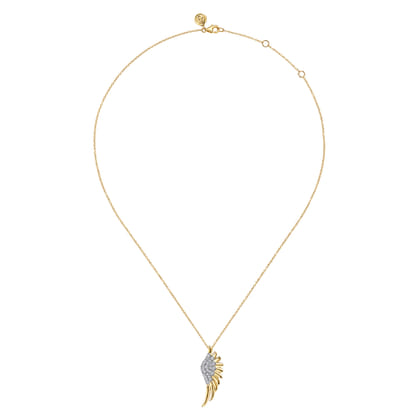 Angel Wing - 14K Yellow Gold Diamond Half Angel Wing Necklace