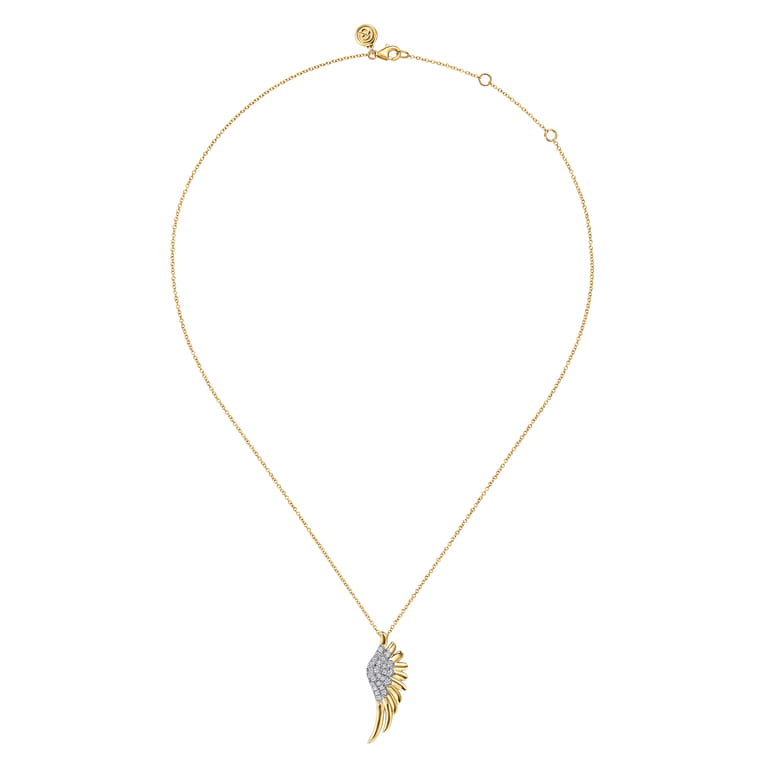 Angel Wing - 14K Yellow Gold Diamond Half Angel Wing Necklace - 0.23 ct - Shot 2