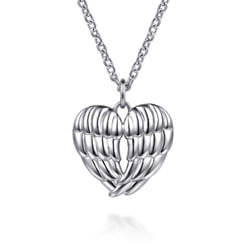 925 Sterling Silver Heart Angel Wing Pendant Necklace