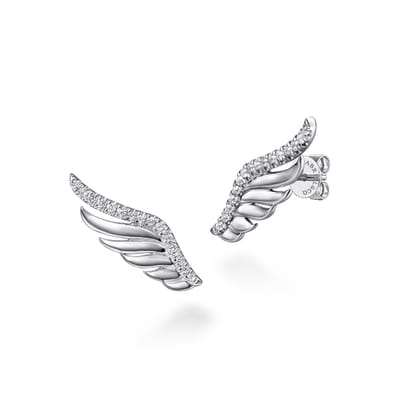 Angel Wing - 925 Sterling Silver White Sapphire Angel Wing Stud Earrings