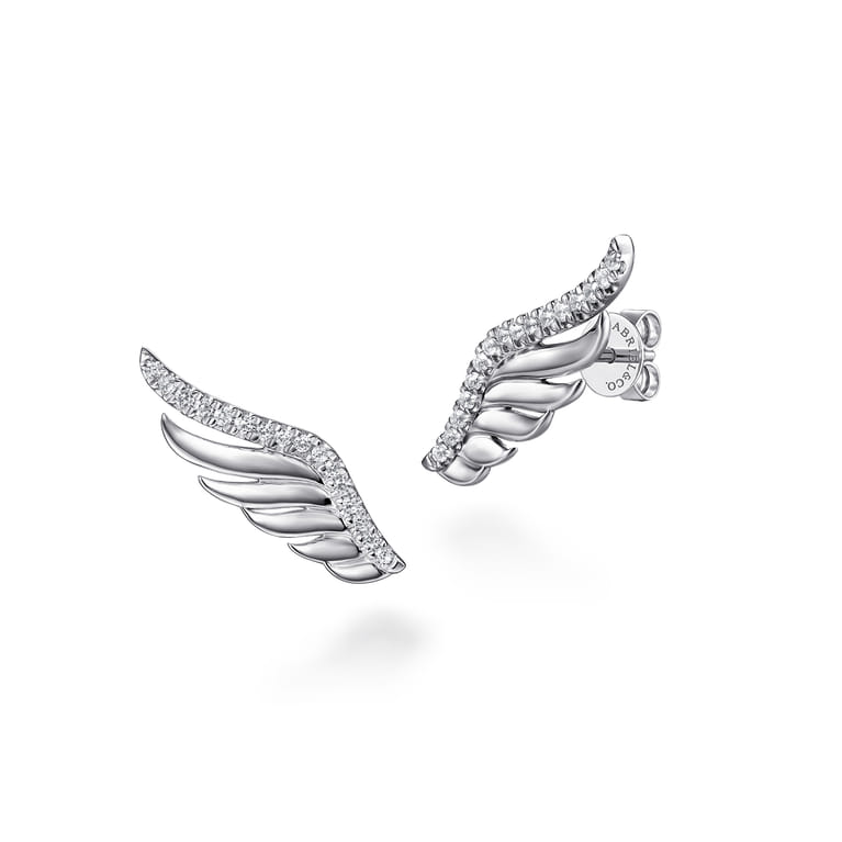 Angel Wing - 925 Sterling Silver White Sapphire Angel Wing Stud Earrings - Shot 1
