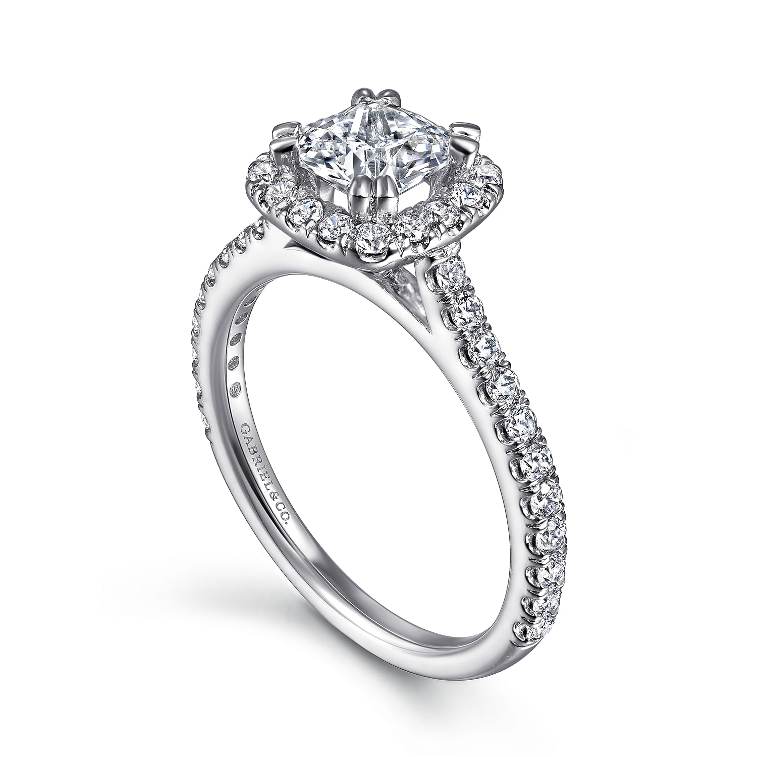 Angela - 14K White Gold Cushion Halo Diamond Engagement Ring - 0.6 ct - Shot 3