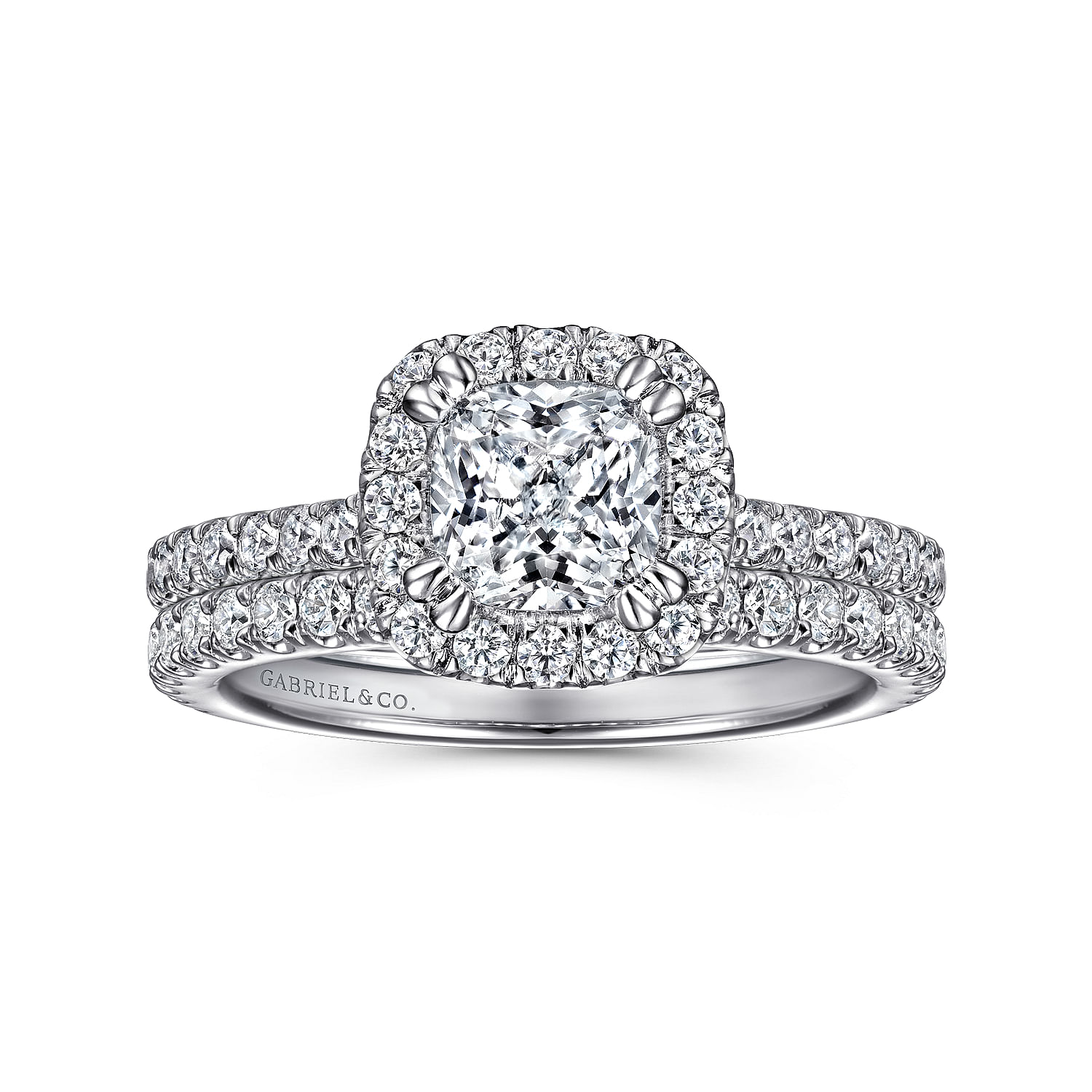 Angela - 14K White Gold Cushion Halo Diamond Engagement Ring - 0.6 ct - Shot 4