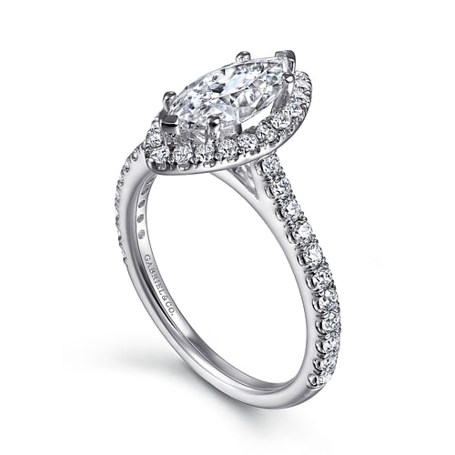 Angela - 14K White Gold Marquise Halo Diamond Engagement Ring - 0.62 ct - Shot 3