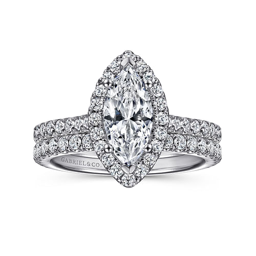Angela - 14K White Gold Marquise Halo Diamond Engagement Ring - 0.62 ct - Shot 4