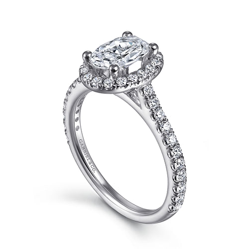 Angela - 14K White Gold Oval Halo Diamond Engagement Ring - 0.61 ct - Shot 3