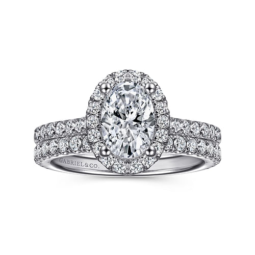Angela - 14K White Gold Oval Halo Diamond Engagement Ring - 0.61 ct - Shot 4
