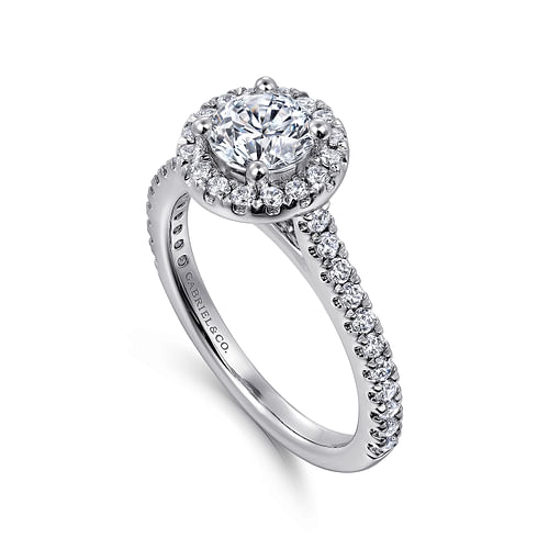 Angela - 14K White Gold Round Halo Diamond Engagement Ring - 0.5 ct - Shot 3
