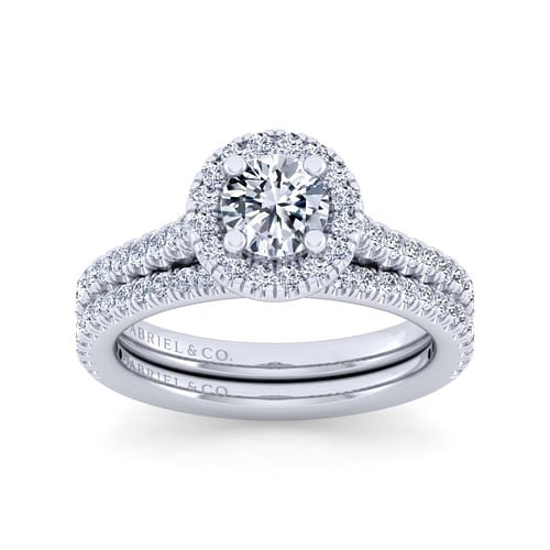 Angela - 14K White Gold Round Halo Diamond Engagement Ring - 0.5 ct - Shot 4