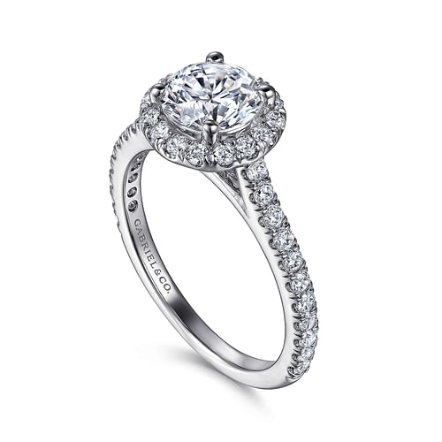 Angela - 14K White Gold Round Halo Diamond Engagement Ring - 0.6 ct - Shot 3