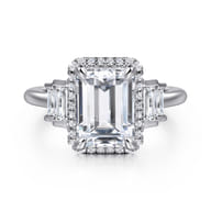 Anita - 14K White Gold Emerald Cut Halo Five Stone Diamond Engagement Ring