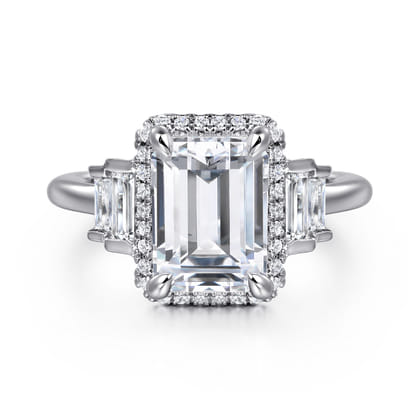 Anita - 14K White Gold Emerald Cut Halo Five Stone Diamond Engagement Ring