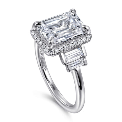 Anita - 14K White Gold Emerald Cut Halo Five Stone Diamond Engagement Ring