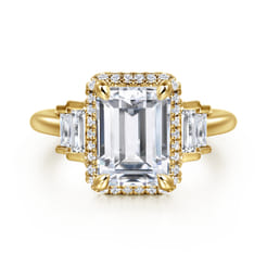 Anita - 14K Yellow Gold Emerald Cut Halo Five Stone Diamond Engagement Ring