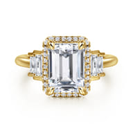 Anita - 14K Yellow Gold Emerald Cut Halo Five Stone Diamond Engagement Ring