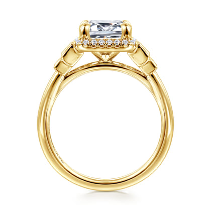 Anita - 14K Yellow Gold Emerald Cut Halo Five Stone Diamond Engagement Ring