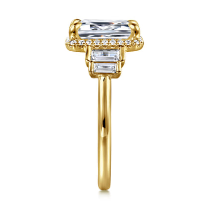 Anita - 14K Yellow Gold Emerald Cut Halo Five Stone Diamond Engagement Ring