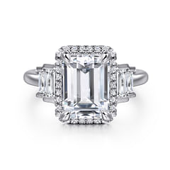 Anita - 18K White Gold Emerald Cut Halo Five Stone Diamond Engagement Ring