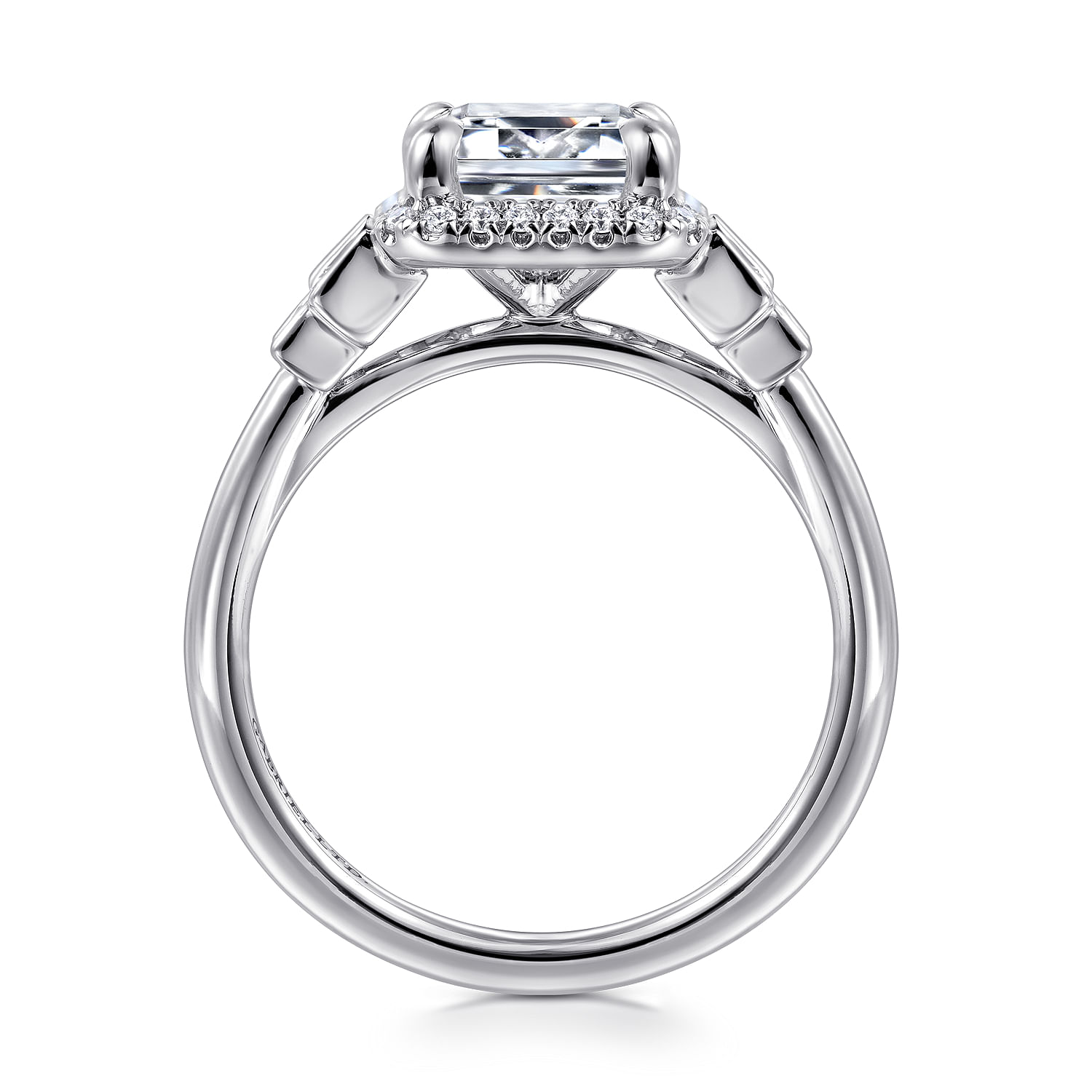 Anita - 18K White Gold Emerald Cut Halo Five Stone Diamond Engagement Ring