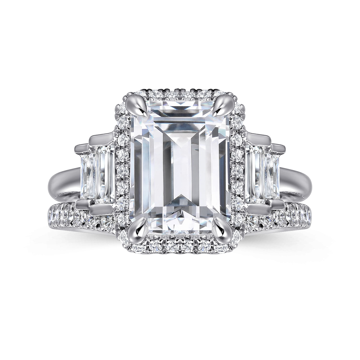Anita - 18K White Gold Emerald Cut Halo Five Stone Diamond Engagement Ring
