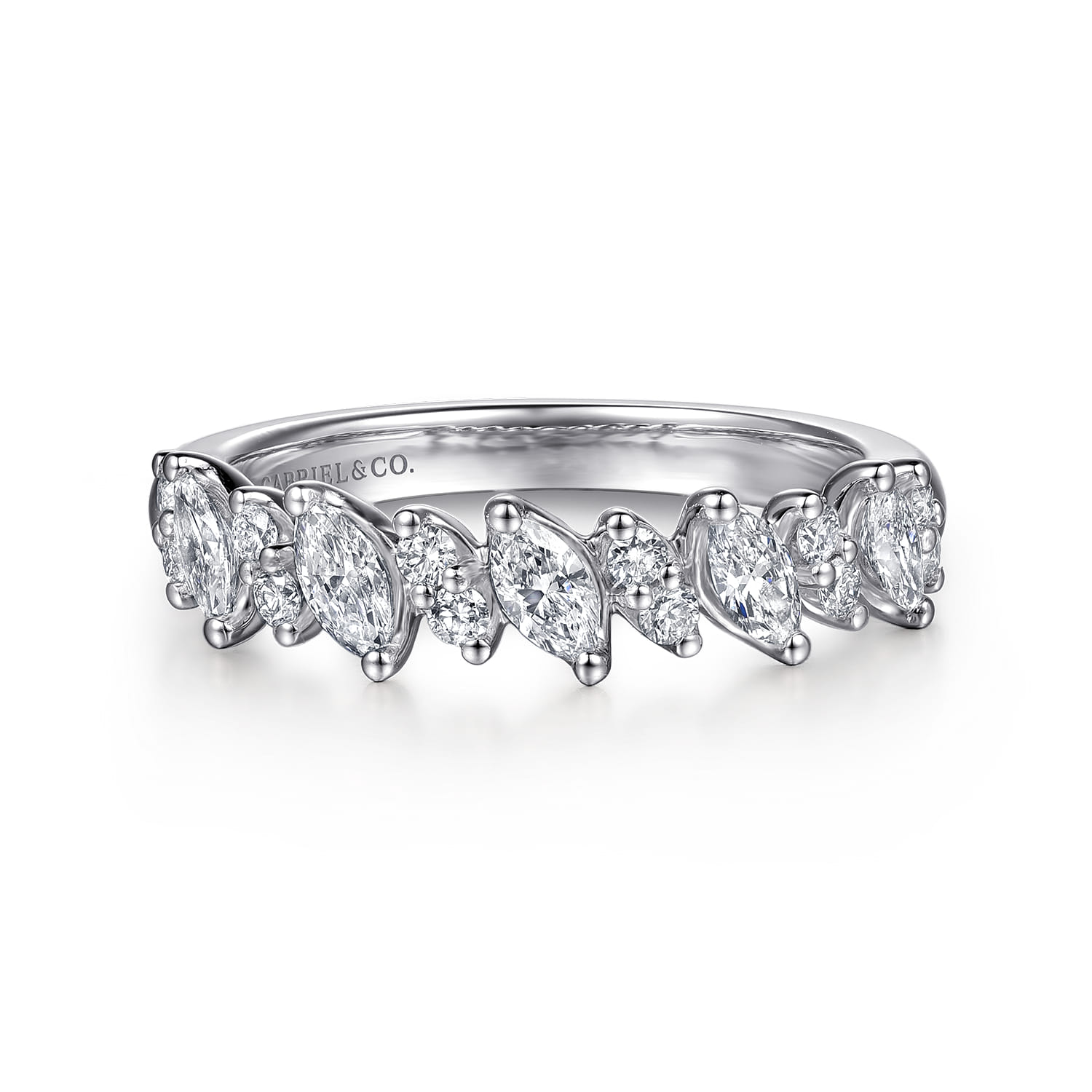 Straight Wedding Ring in 14k White Gold with Marquise Natural Diamond at Gabriel & Co. - Shot 1