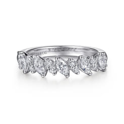 Anna - 14K White Gold Prong Set Marquise and Round Diamond Anniversary Band