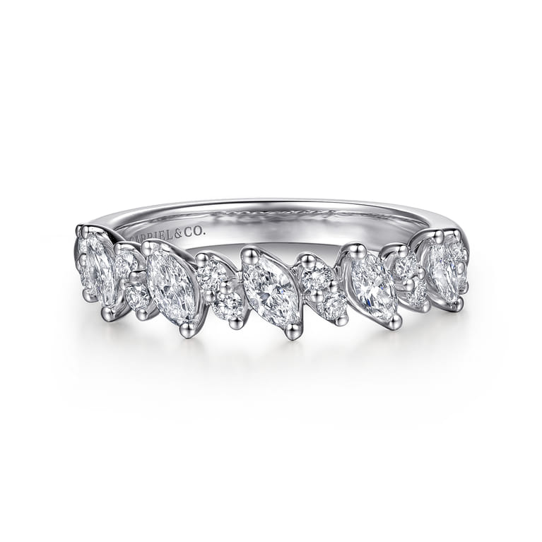 Straight Wedding Ring in 14k White Gold with Marquise Natural Diamond at Gabriel & Co. - Shot 1