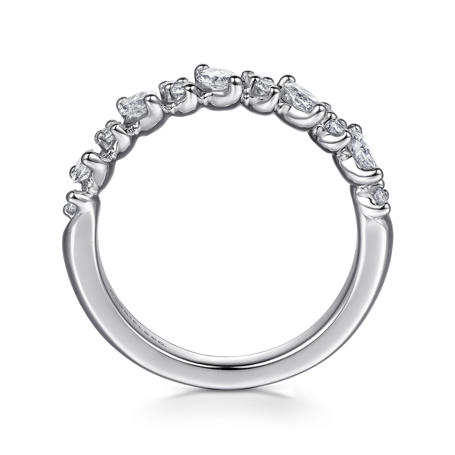 Straight Wedding Ring in 14k White Gold with Marquise Natural Diamond at Gabriel & Co. - Shot 2