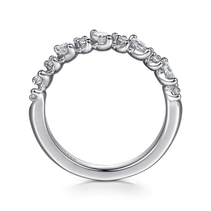 Anna - 14K White Gold Prong Set Marquise and Round Diamond Anniversary Band