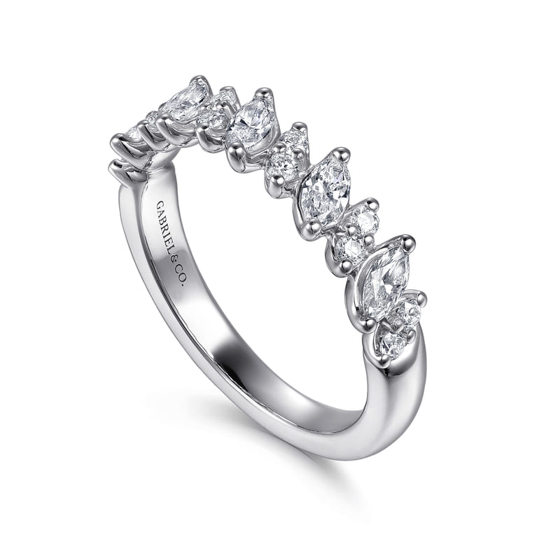 Straight Wedding Ring in 14k White Gold with Marquise Natural Diamond at Gabriel & Co. - Shot 3