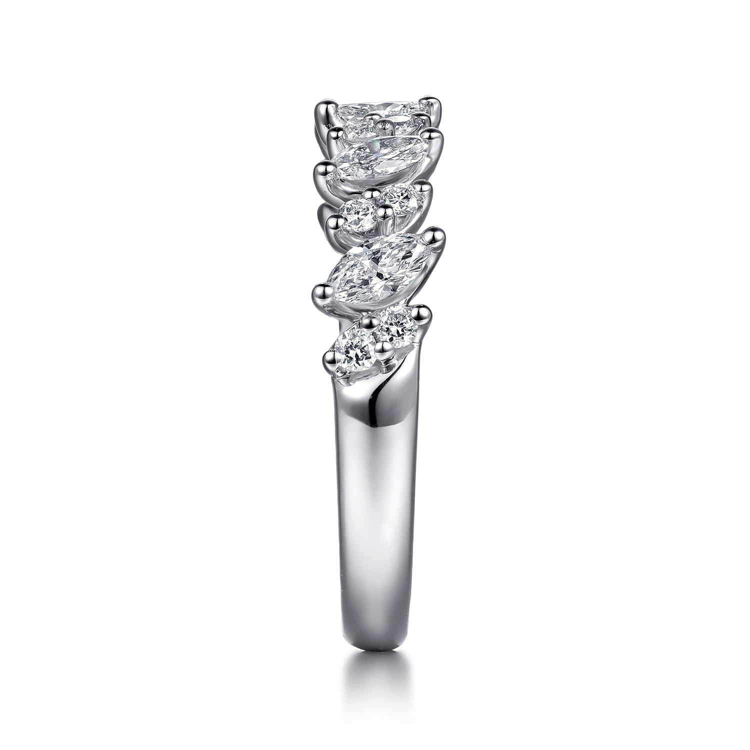 Straight Wedding Ring in 14k White Gold with Marquise Natural Diamond at Gabriel & Co. - Shot 4