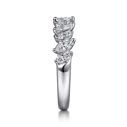 Anna - 14K White Gold Prong Set Marquise and Round Diamond Anniversary Band