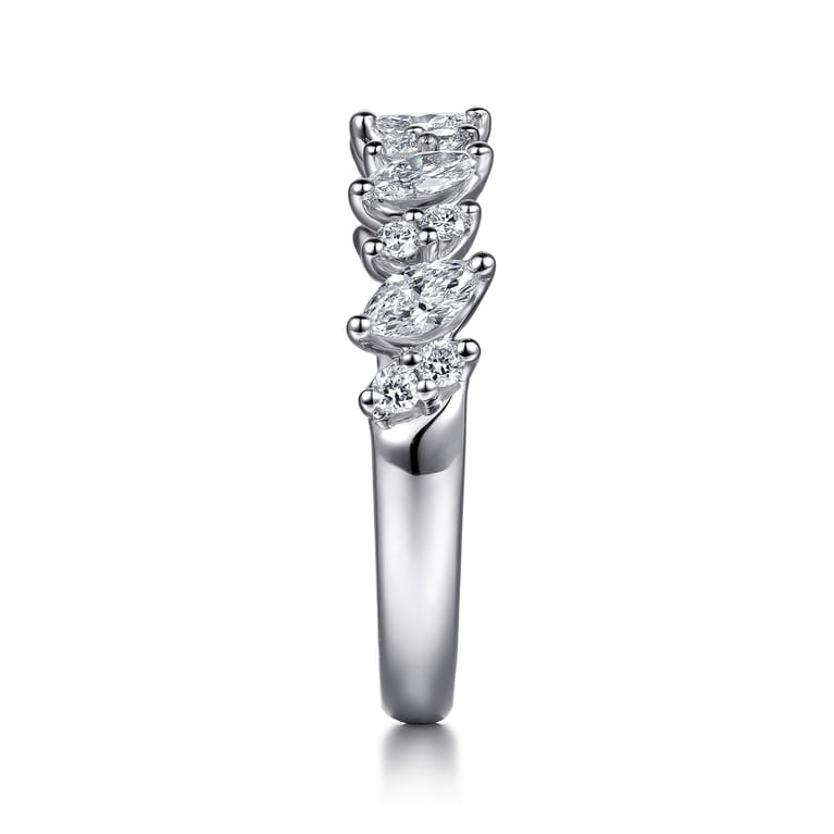 Straight Wedding Ring in 14k White Gold with Marquise Natural Diamond at Gabriel & Co. - Shot 4