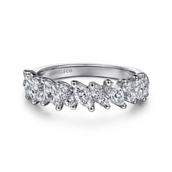 14K White Gold Prongs Marquise and Round Diamond Anniversary Band