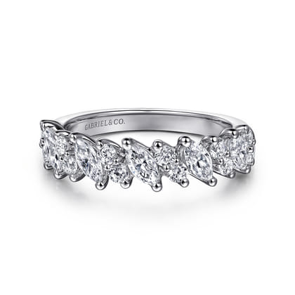 Anna - 14K White Gold Prongs Marquise and Round Diamond Anniversary Band