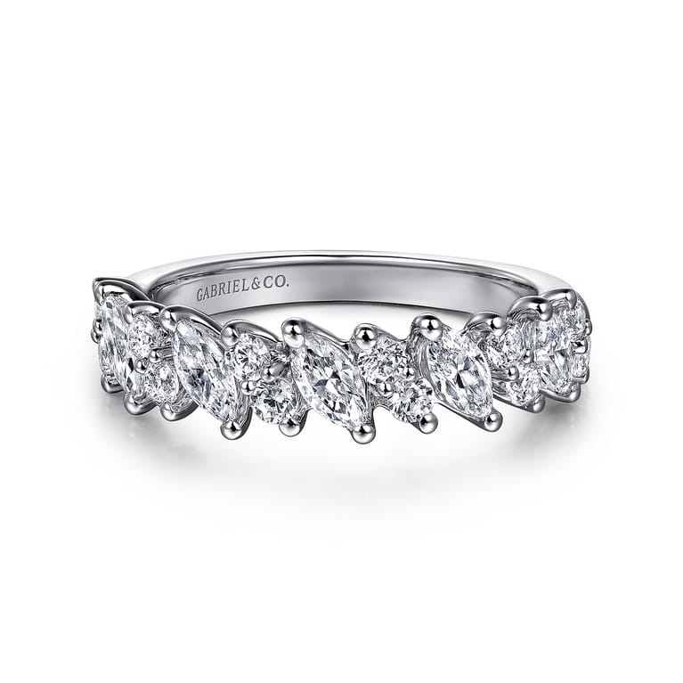 Fancy Wedding Ring in 14k White Gold with Marquise Natural Diamond at Gabriel & Co. - Shot 1