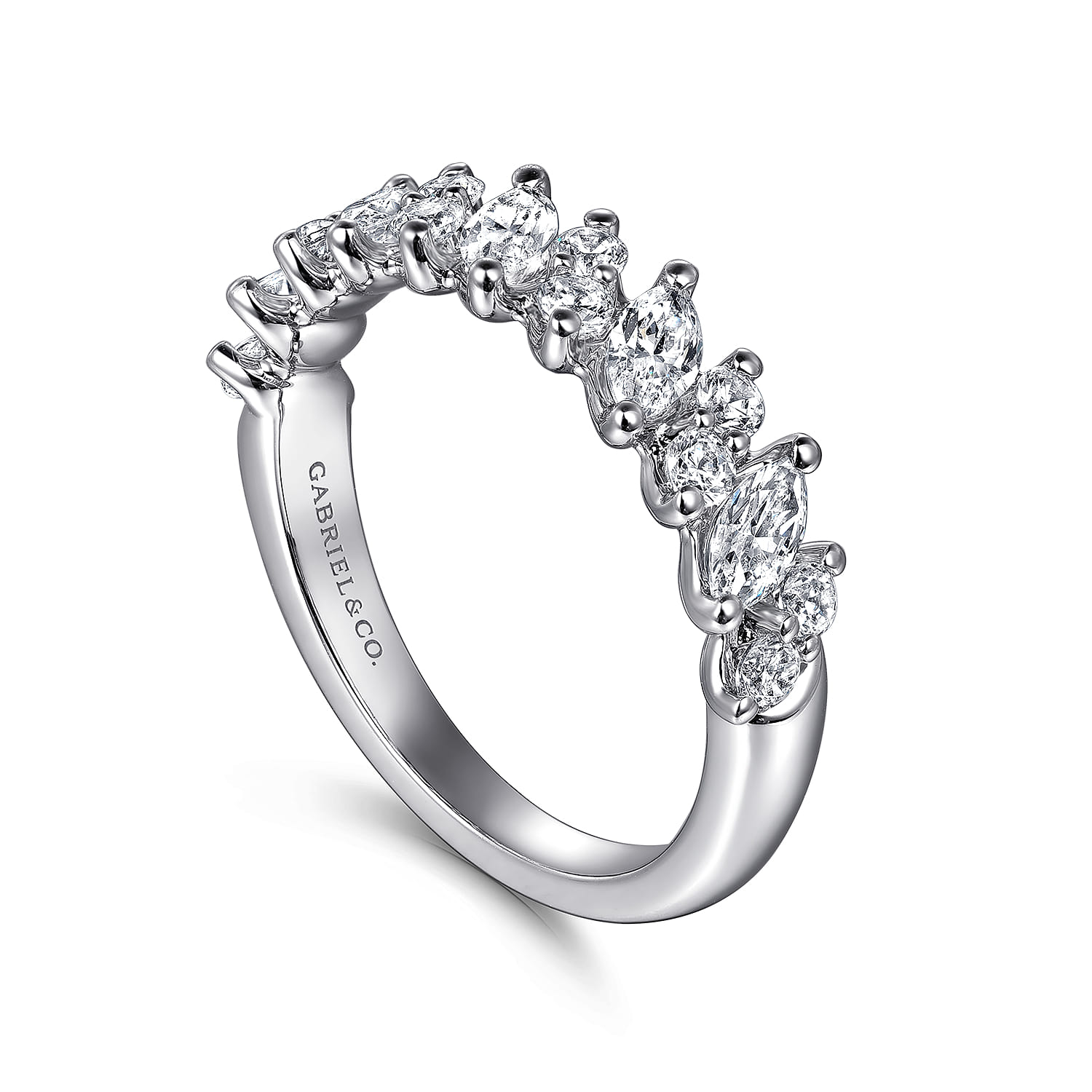 Fancy Wedding Ring in 14k White Gold with Marquise Natural Diamond at Gabriel & Co. - Shot 3