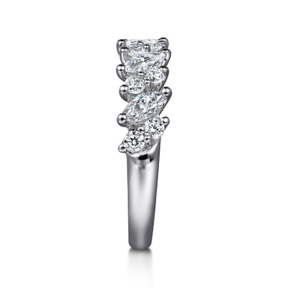 Anna - 14K White Gold Prongs Marquise and Round Diamond Anniversary Band