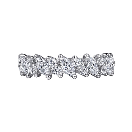 Anna - 14K White Gold Prongs Marquise and Round Diamond Anniversary Band