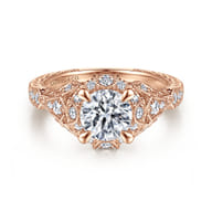 Annadale - Unique 14K Rose Gold Vintage Inspired Diamond Halo Engagement Ring