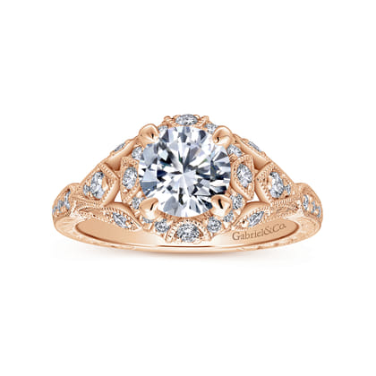 Annadale - Unique 14K Rose Gold Vintage Inspired Diamond Halo Engagement Ring
