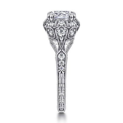 Annadale - Unique 14K White Gold Vintage Inspired Cushion Halo Diamond Engagement Ring