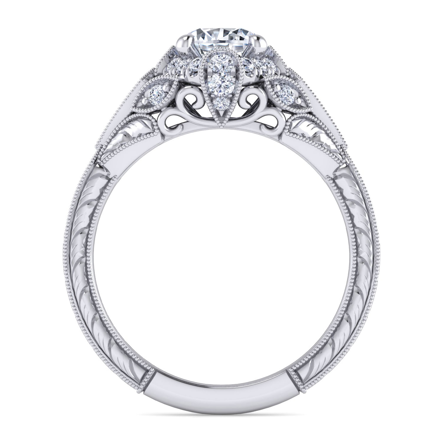 Annadale - Unique 14K White Gold Vintage Inspired Diamond Halo Engagement Ring