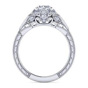 Annadale - Unique 14K White Gold Vintage Inspired Diamond Halo Engagement Ring