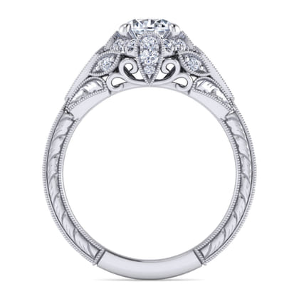 Annadale - Unique 14K White Gold Vintage Inspired Diamond Halo Engagement Ring