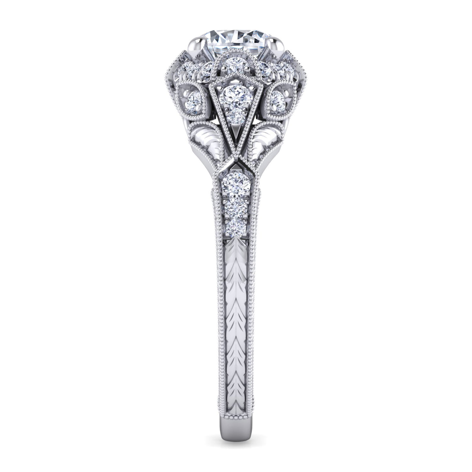 Annadale - Unique 14K White Gold Vintage Inspired Diamond Halo Engagement Ring