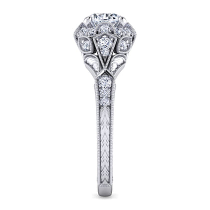 Annadale - Unique 14K White Gold Vintage Inspired Diamond Halo Engagement Ring