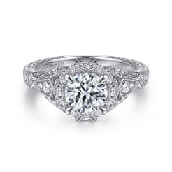 Annadale - Unique 14K White Gold Vintage Inspired Diamond Halo Engagement Ring