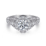 Annadale - Unique 14K White Gold Vintage Inspired Diamond Halo Engagement Ring